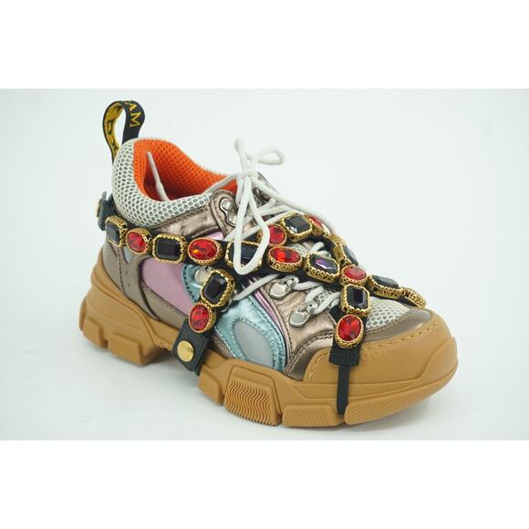 Gucci Flashtrek Jewel Sega Sneakers Size 35 $1725 Jem Metallic Leather Mesh NIB - Picture 3 of 12